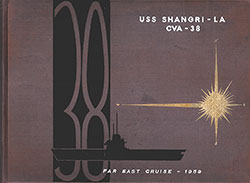 GGA Image ID # 16e432ee54 Front Cover, USS Shangri-La CVA-38 Far East Cruise - 1959 Cruise Book.