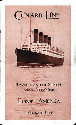 GGA Image ID # 13b5349dda Front Cover, RMS Aquitania Passenger List - 11 July 1914