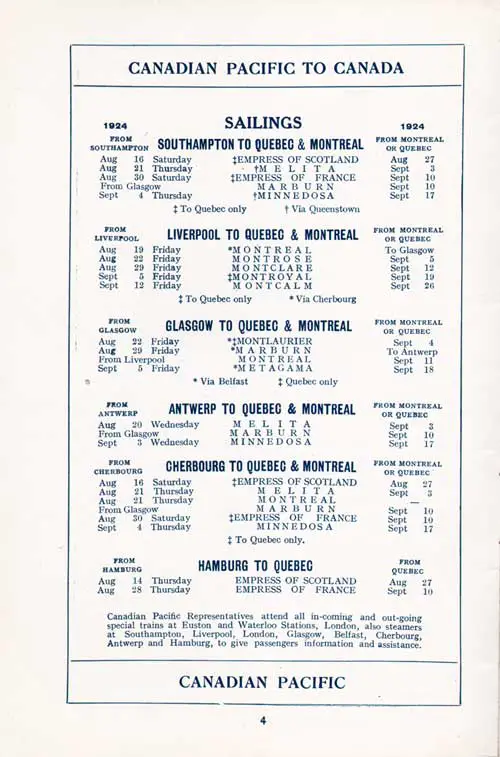 SS Metagama Passenger List - 17 August 1923