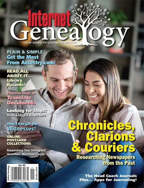 Front Cover, Internet Genealogy: Your Guide to Online Research, "Our Ancestors at Sea," October/November 2019.