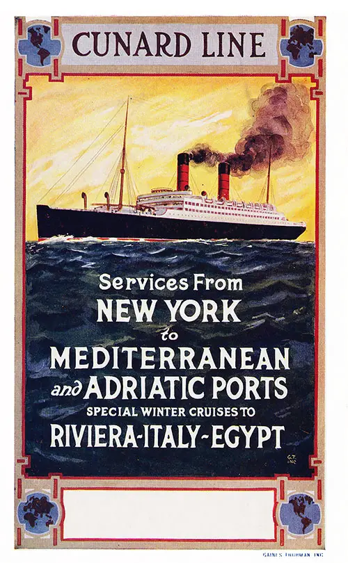 1922 Cunard & Anchor Lines Vintage Cruise Ship Ad Mediterranean