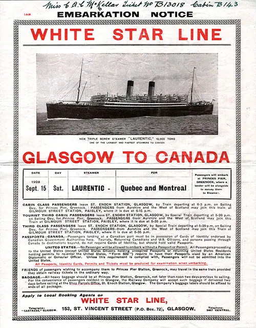 White Star Line RMS Titanic Third Class Baggage Sticker 1912 