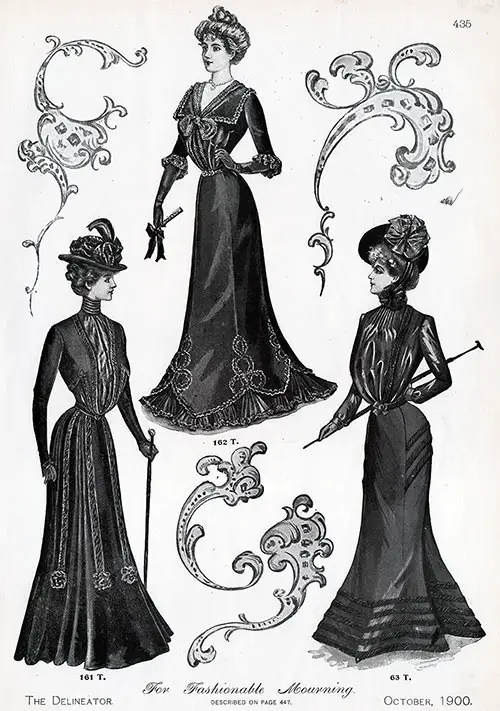 Ladies Fashionable Mourning Attire 161-163 T - 1900